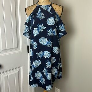 Japna Navy Blue Pineapple Halter Dress
